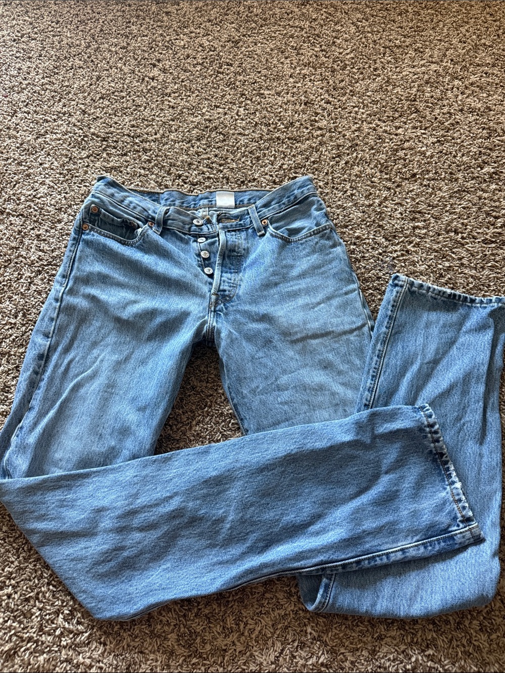 Vintage Levi's Women's Light Blue Straight Leg Button-Fly Jeans